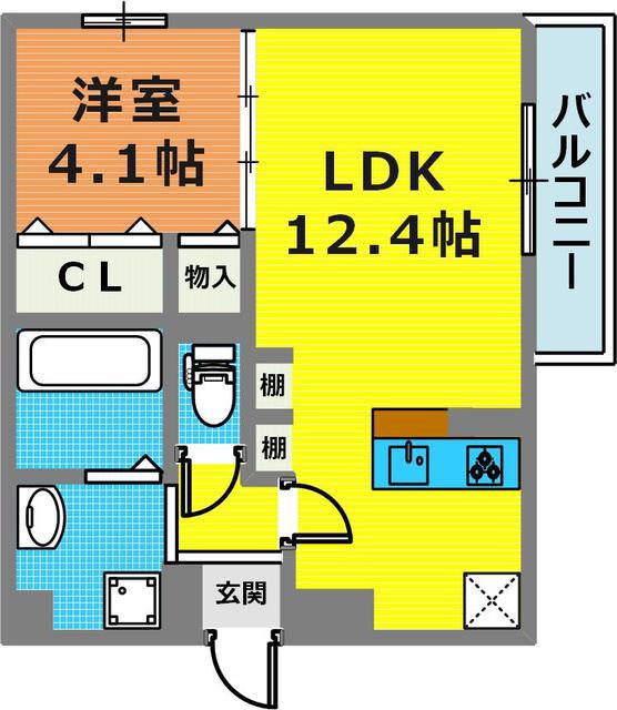 ディアコート住吉本町(1LDK/1階)の間取り写真