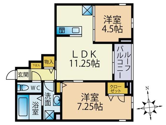 ヒルズ・アベリア(2LDK/2階)の間取り写真