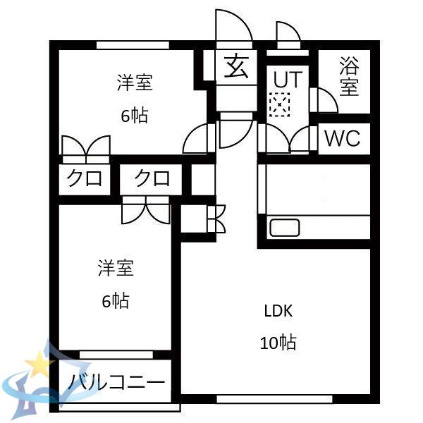 コートロティ山の手(2LDK/5階)の間取り写真
