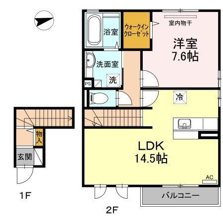 ディアマン(1LDK/2階)の間取り写真