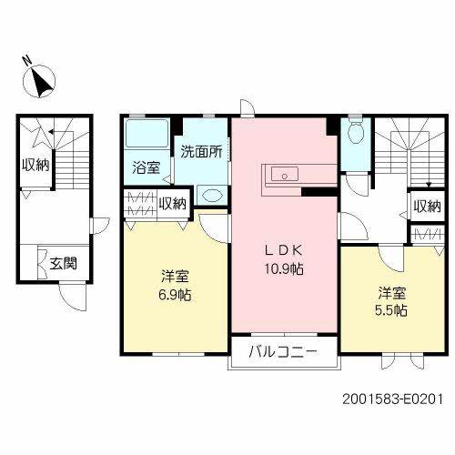 クラヴィエ石坂 E (2LDK/2階)の間取り写真