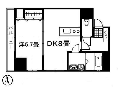 グランドゥール鴨池(1DK/6階)の間取り写真
