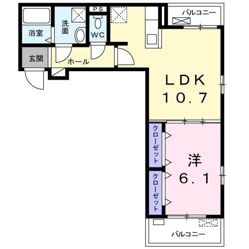 ソレイユ大日 II(1LDK/2階)の間取り写真
