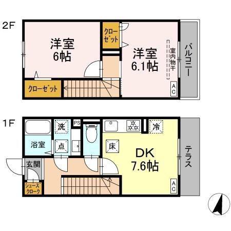 アイナハウス(2DK/1階)の間取り写真