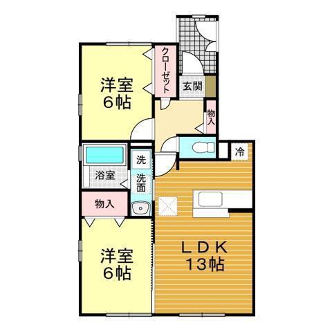 ラフィネはまゆうC棟(2LDK/1階)の間取り写真