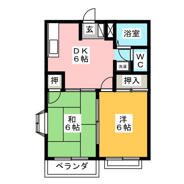 岐南ハイツ A棟(2DK/2階)の間取り写真