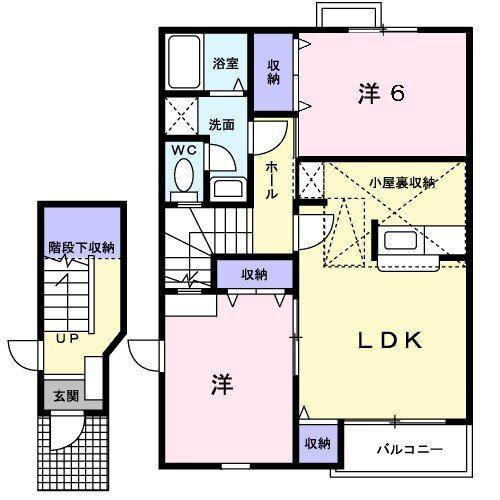 ラフィネプリズ B(2LDK/2階)の間取り写真