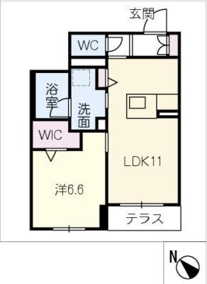岡崎市上和田町シャーメゾンB棟(1LDK/1階)の間取り写真