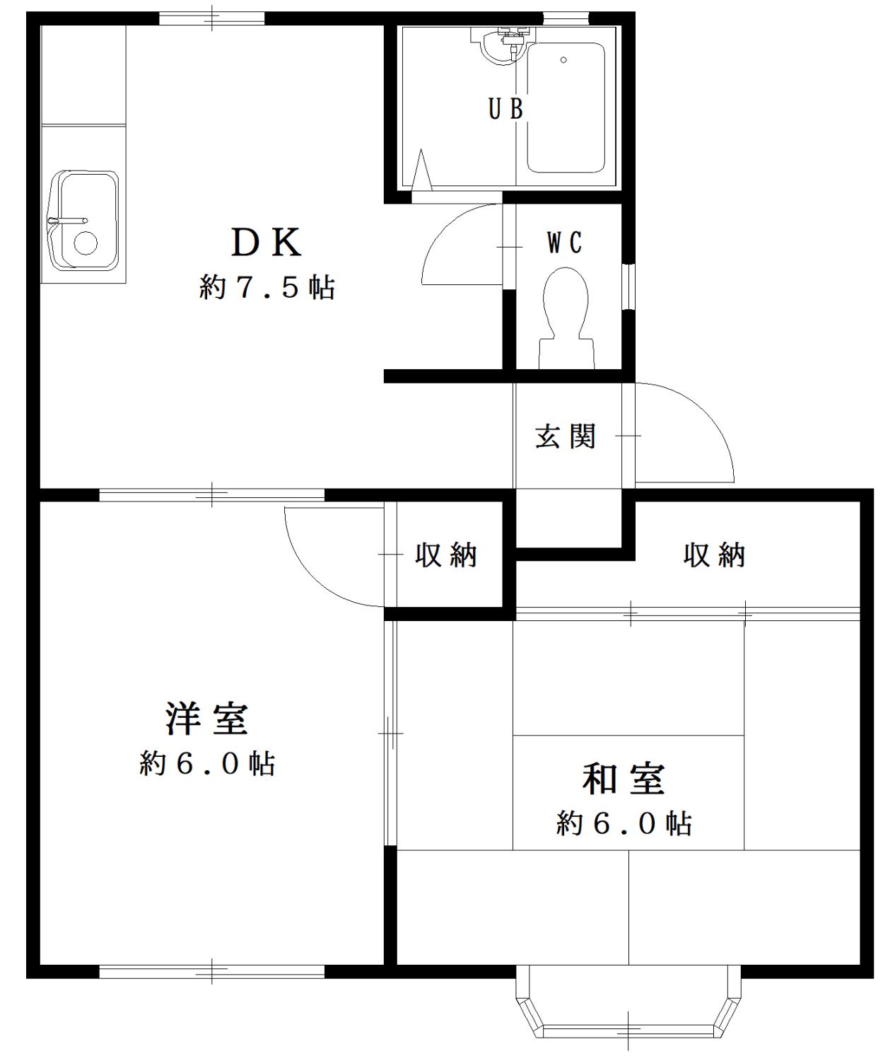 ラフォーレハタI(2DK/2階)の間取り写真