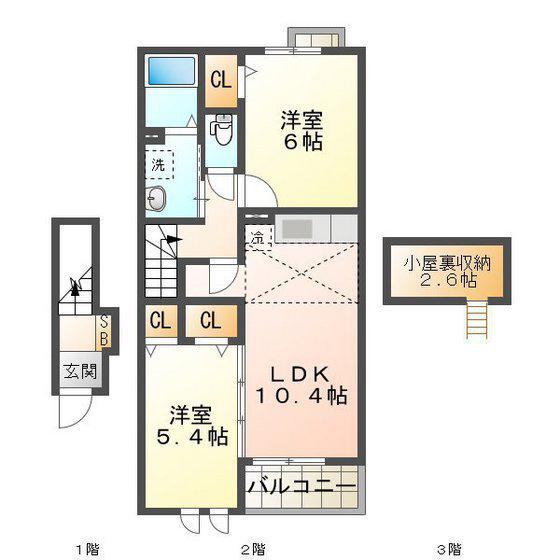 フィデール・エオス(2LDK/2階)の間取り写真