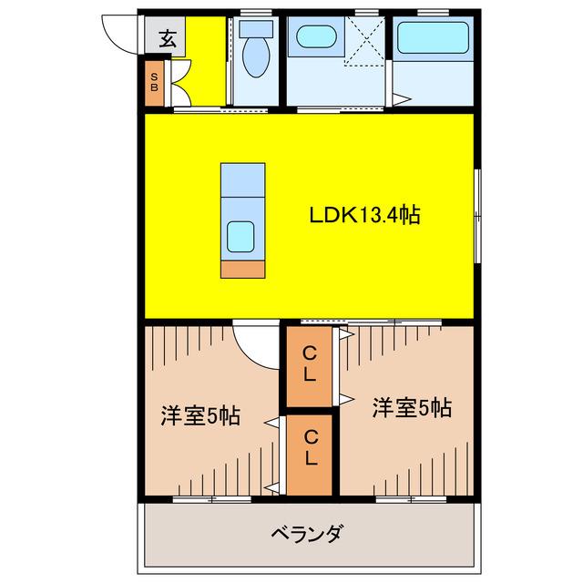 てぃんがーら浦西(2LDK/4階)の間取り写真