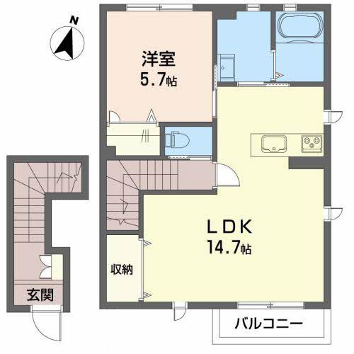 えいとく名取ヶ丘(1LDK/2階)の間取り写真