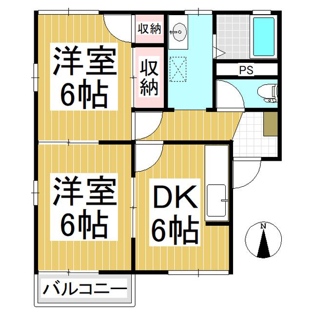 アトゥレ桐原(2DK/2階)の間取り写真