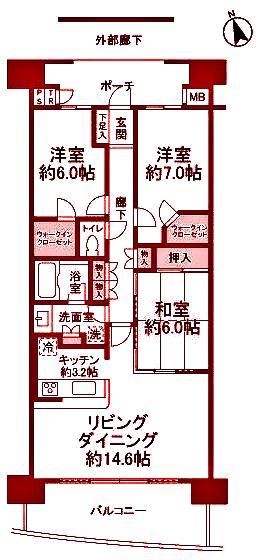 モデラ・ピークス戸塚ヴィラI(3LDK/2階)の間取り写真