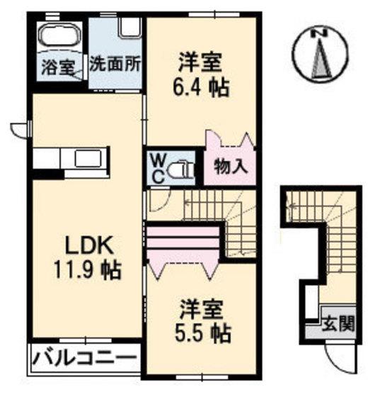 ピュアズ A棟(2LDK/2階)の間取り写真
