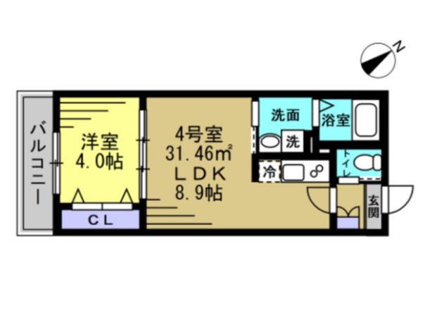 エイチディー南柏(1LDK/3階)の間取り写真