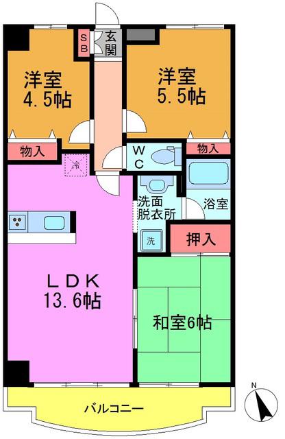 フロリッシュ南行徳(3LDK/4階)の間取り写真