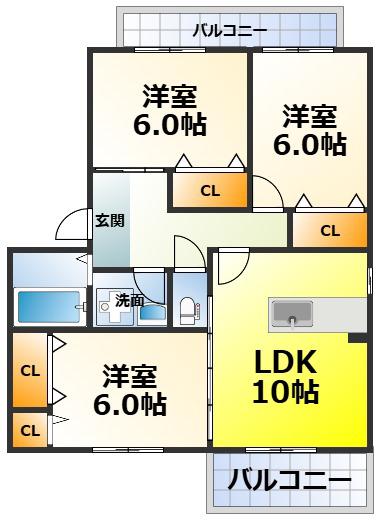 クレールE(3LDK/3階)の間取り写真