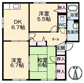 フォーレス阿品(3DK/2階)の間取り写真