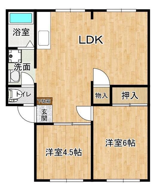 ウインディア二の宮AB(2LDK/1階)の間取り写真