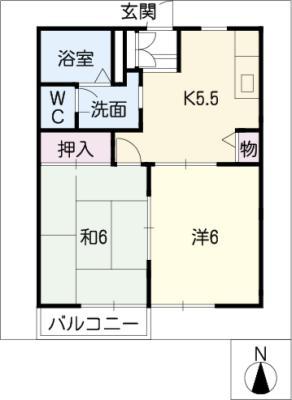 ハイムフローラル C棟(2DK/1階)の間取り写真