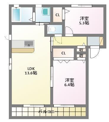 スカイアベニュー(2LDK/2階)の間取り写真