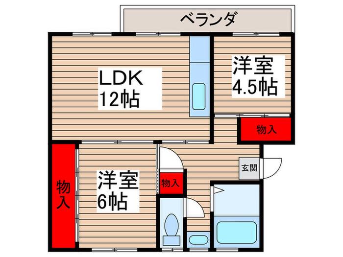小金原団地4棟(2LDK/2階)の間取り写真
