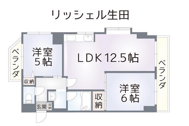 リッシェル生田(2LDK/2階)の間取り写真