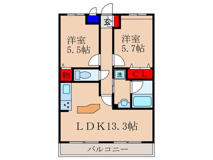 CHEZ LA MERE(2LDK/1階)の間取り写真