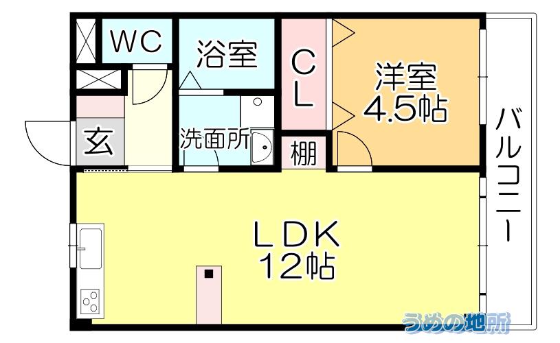 アザレアハイツ蒲池(1LDK/3階)の間取り写真
