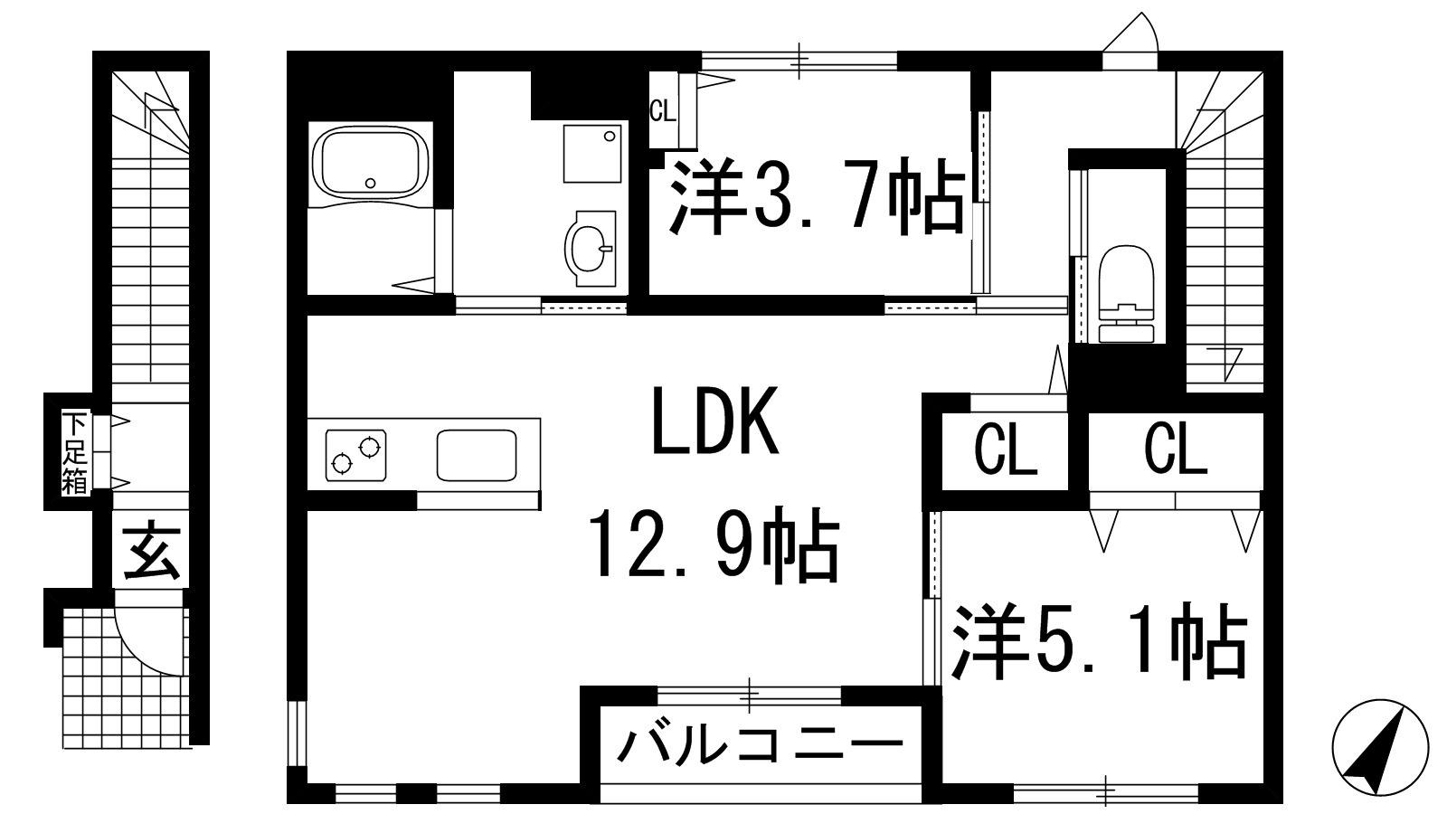 ヴェルジュ(2LDK/2階)の間取り写真