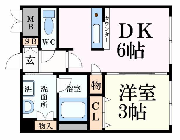 マンション西駅前(1DK/5階)の間取り写真