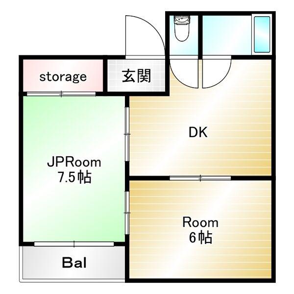 マンション新神戸(2DK/4階)の間取り写真