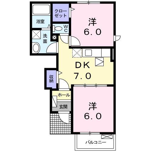 クレメントB(2DK/1階)の間取り写真