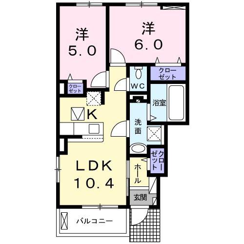 ソレアード・ニシキIIIB(2LDK/1階)の間取り写真