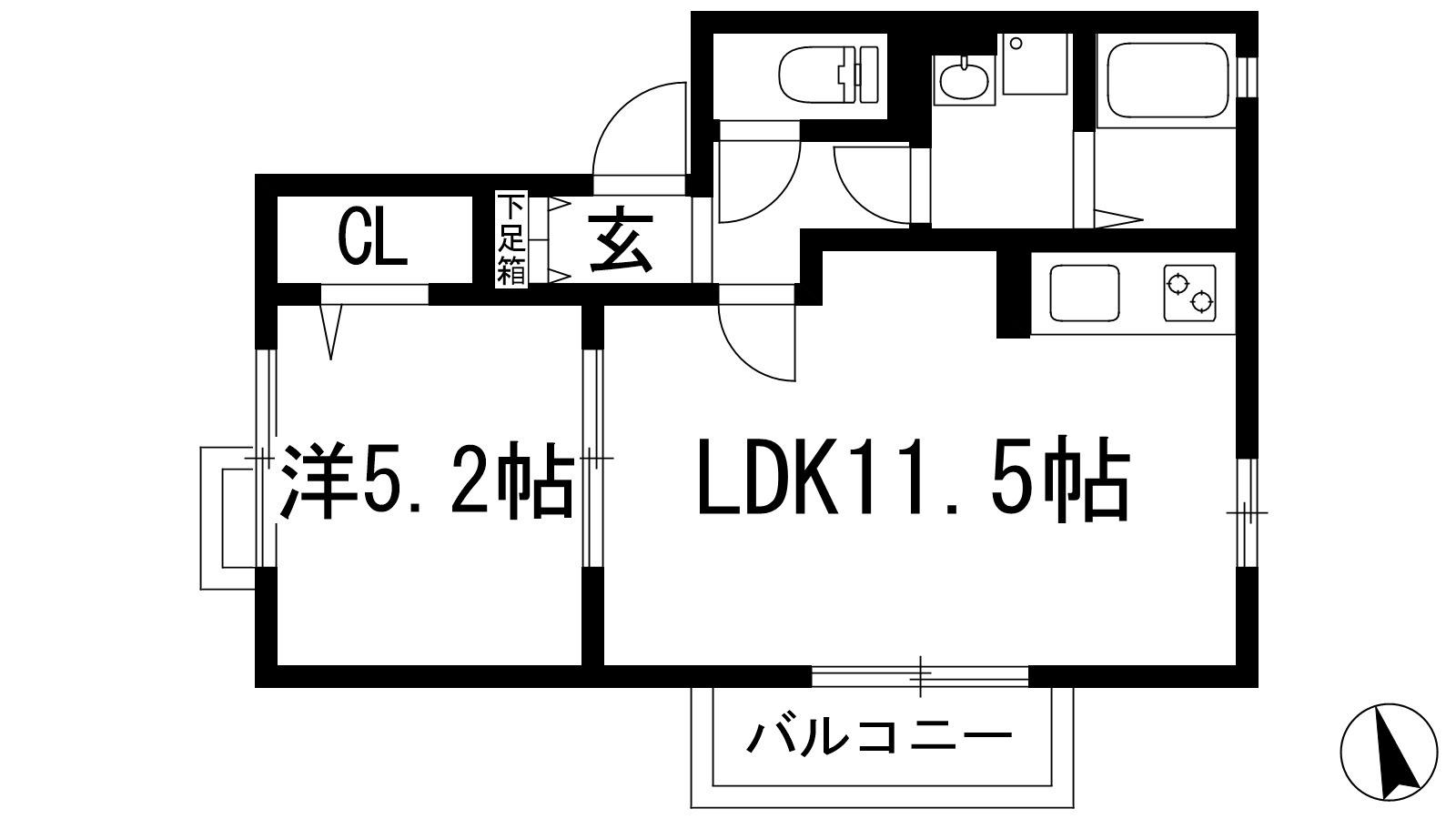 エスポアール土谷A棟(1LDK/1階)の間取り写真