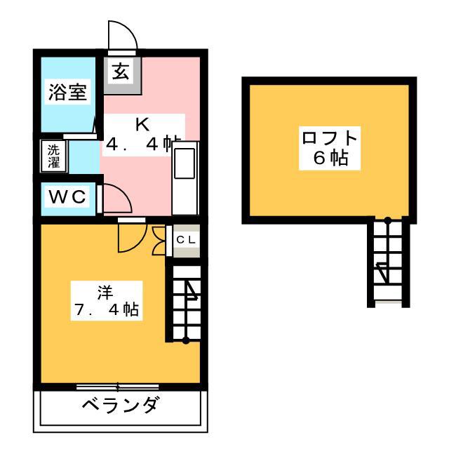 ピースII(1K/2階)の間取り写真