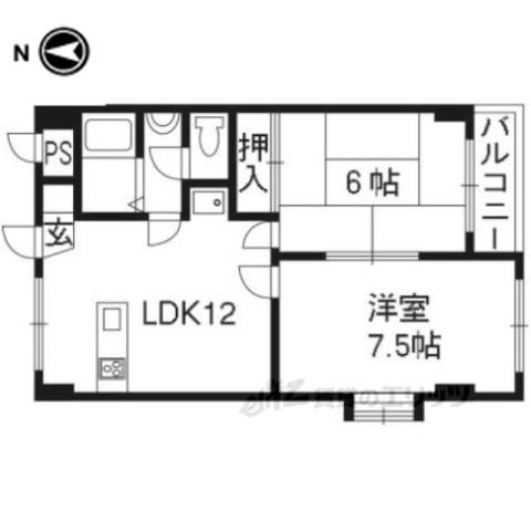 ベラヴィスタ岩倉(2LDK/1階)の間取り写真