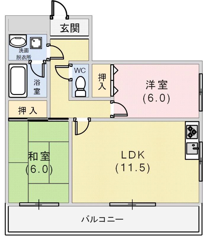 ファミリーハイツ徳井(2LDK/4階)の間取り写真