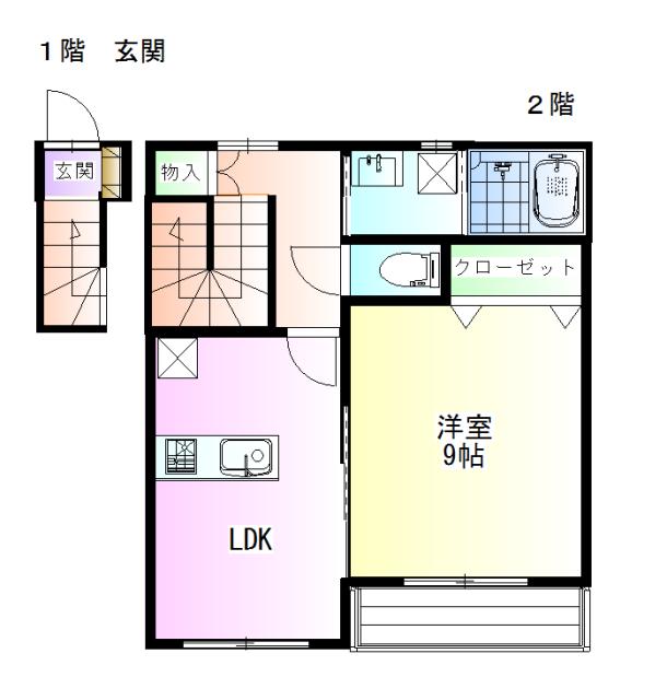 ベルシェールII(1LDK/2階)の間取り写真
