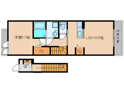 ブローテ(1LDK/2階)の間取り写真