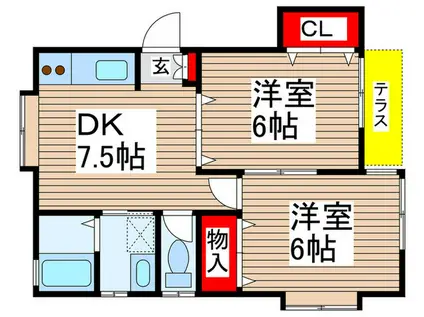 カーサTIKI鬼越(2DK/1階)の間取り写真