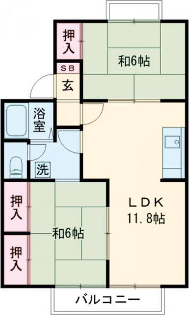 フォブールアベリアB(2LDK/2階)の間取り写真