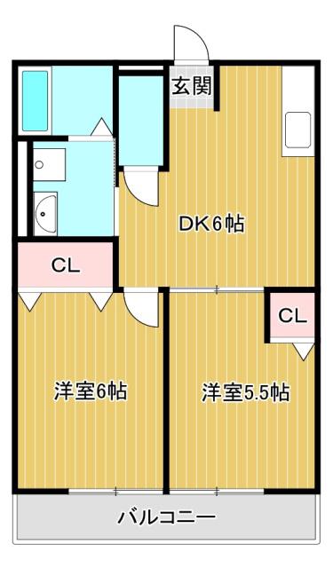 シティハイムアサダ(2DK/1階)の間取り写真
