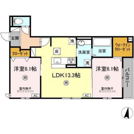D-ROOM高須2丁目 B棟(2LDK/1階)の間取り写真