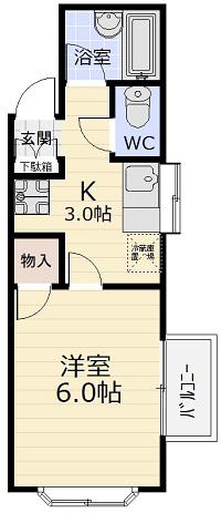 カーサ藤崎(1K/2階)の間取り写真