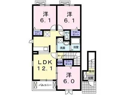 グランディールE(3LDK/2階)の間取り写真