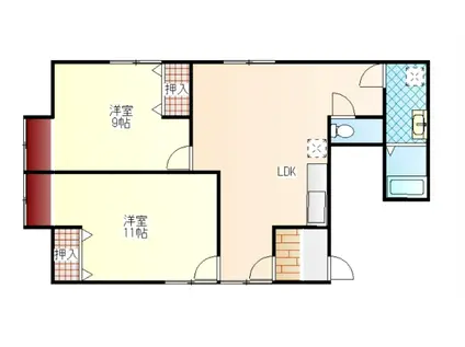 バーン荒町 A棟(2LDK/2階)の間取り写真