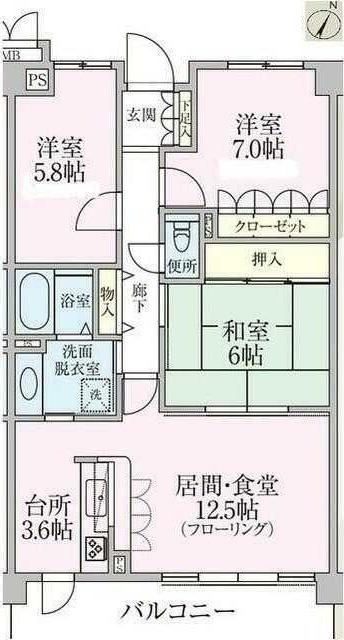 リグランド青葉台(3LDK/1階)の間取り写真