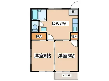 パ-クヒルズ(2DK/1階)の間取り写真